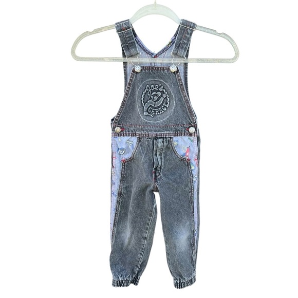 Vintage 90s OshKosh Joe’s Garage Gray Denim Overalls Made in USA Paper Tag Sz 4 - Picture 1 of 16